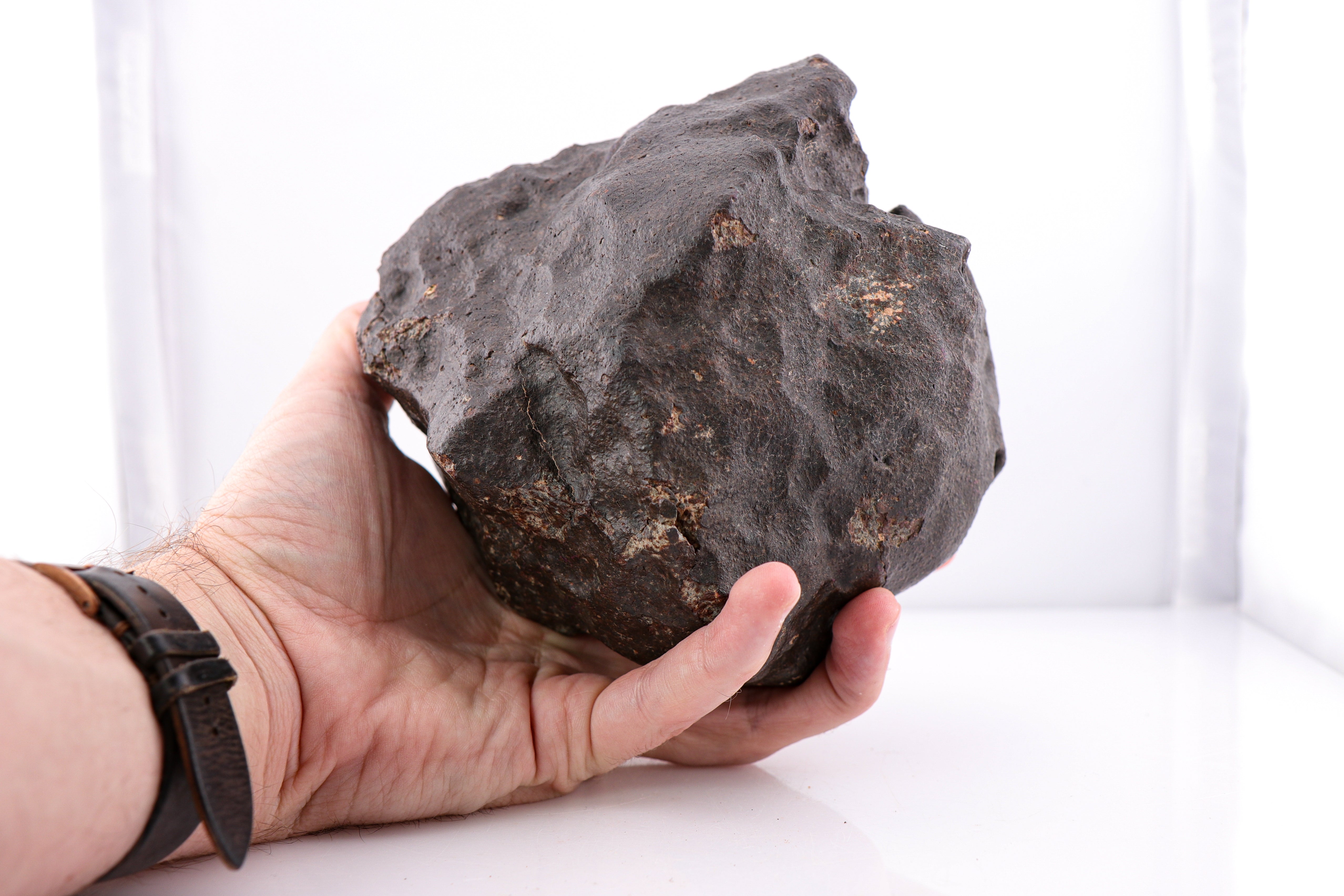 Large (3.3kg/7lb) Chondrite Meteorite, Rounded Shape with Desert Varnish, Many Regmaglypts, and Contraction Cracks - 3380 grams