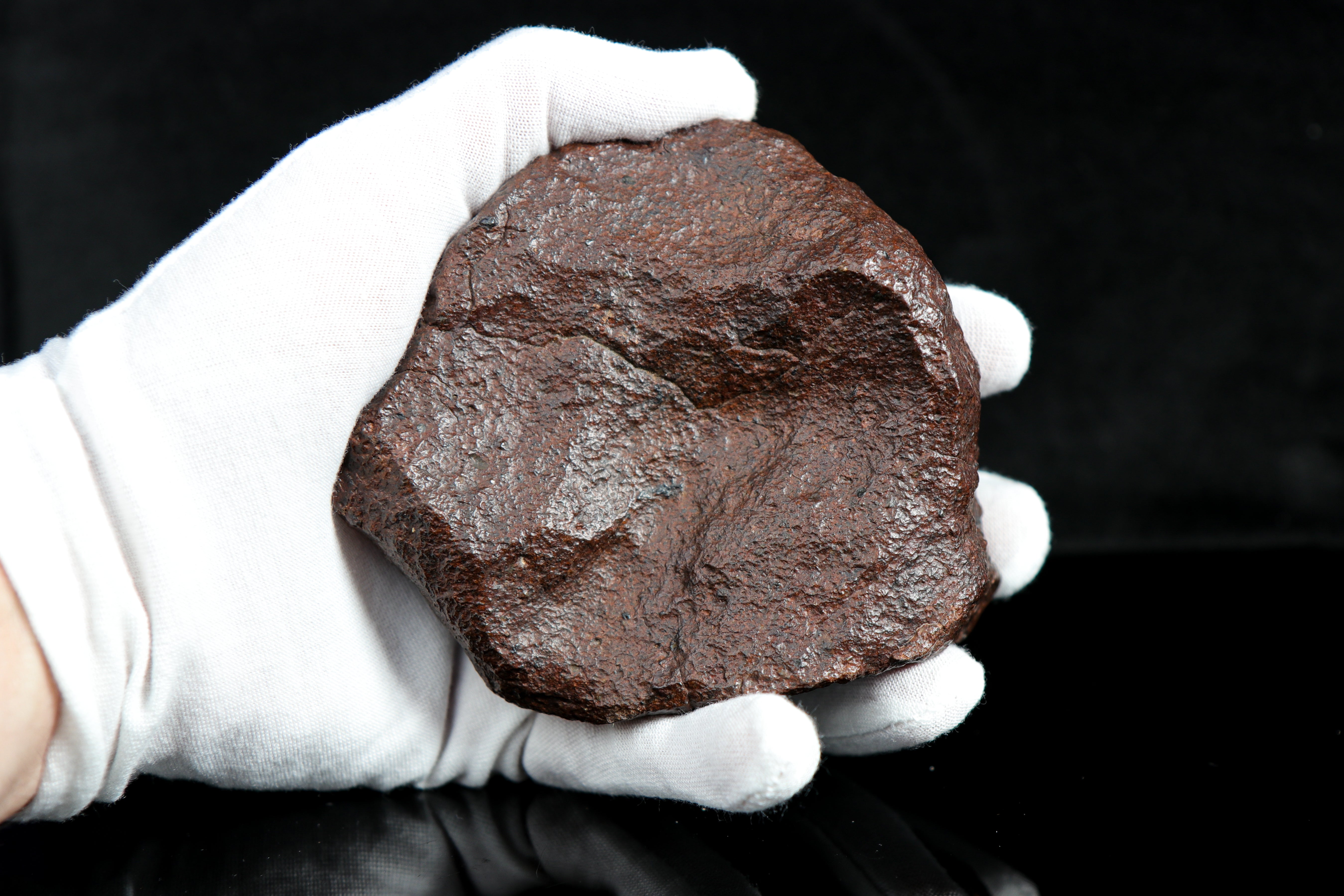 Desert Varnished Chondrite with Oriented Bowl Shape and Some Remnant Crust, - 841.4 grams
